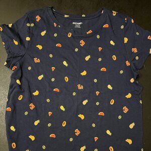 Old Navy, kids softest tee, Navy blue with fruit print, XL 14/16
